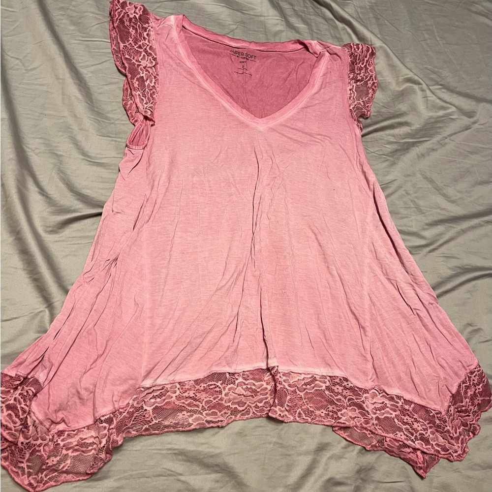 Torrid size 2 Pink Asymmetrical Ruffled Cap Sleeve Blouse